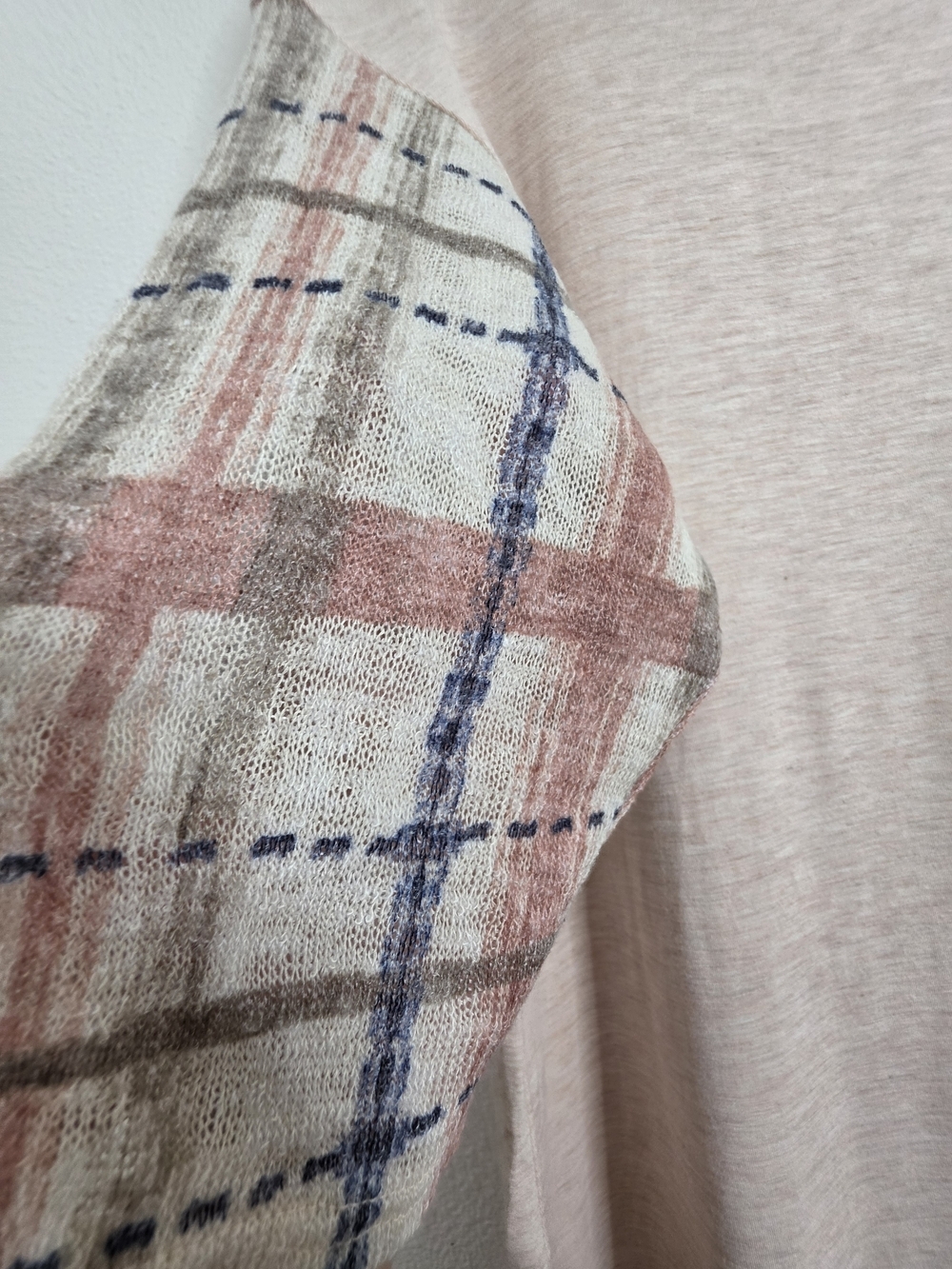 Ces Femme Womens Plaid Contrast Sleeve Pocket Top Medium Blush Pink - Picture 6 of 13